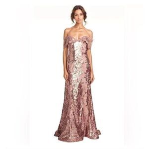 Rene Ruiz Collection Sequined Off-The-Shoulder Gown Size 6
